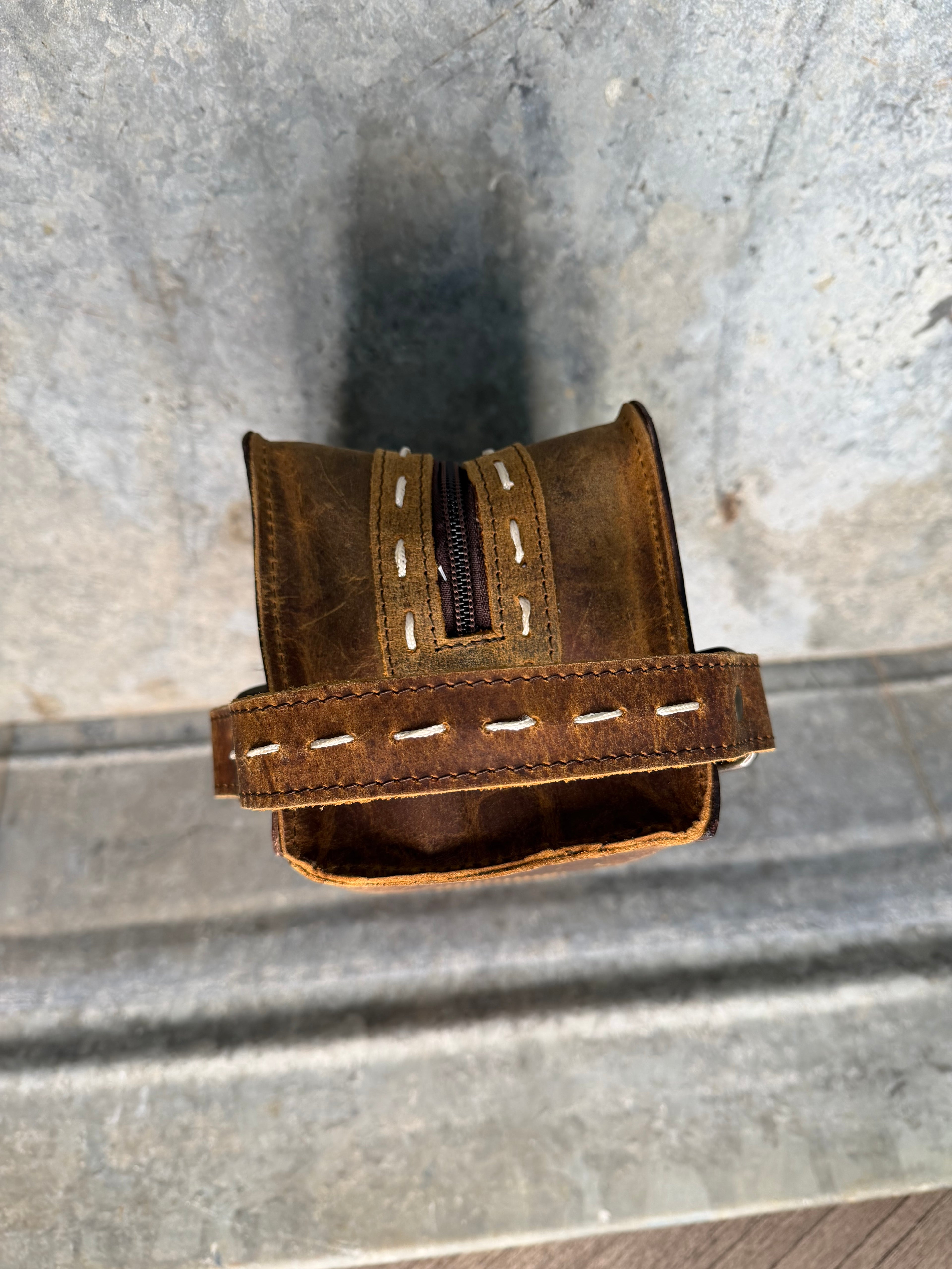 Tooled Leather Travel Toiletry Bag