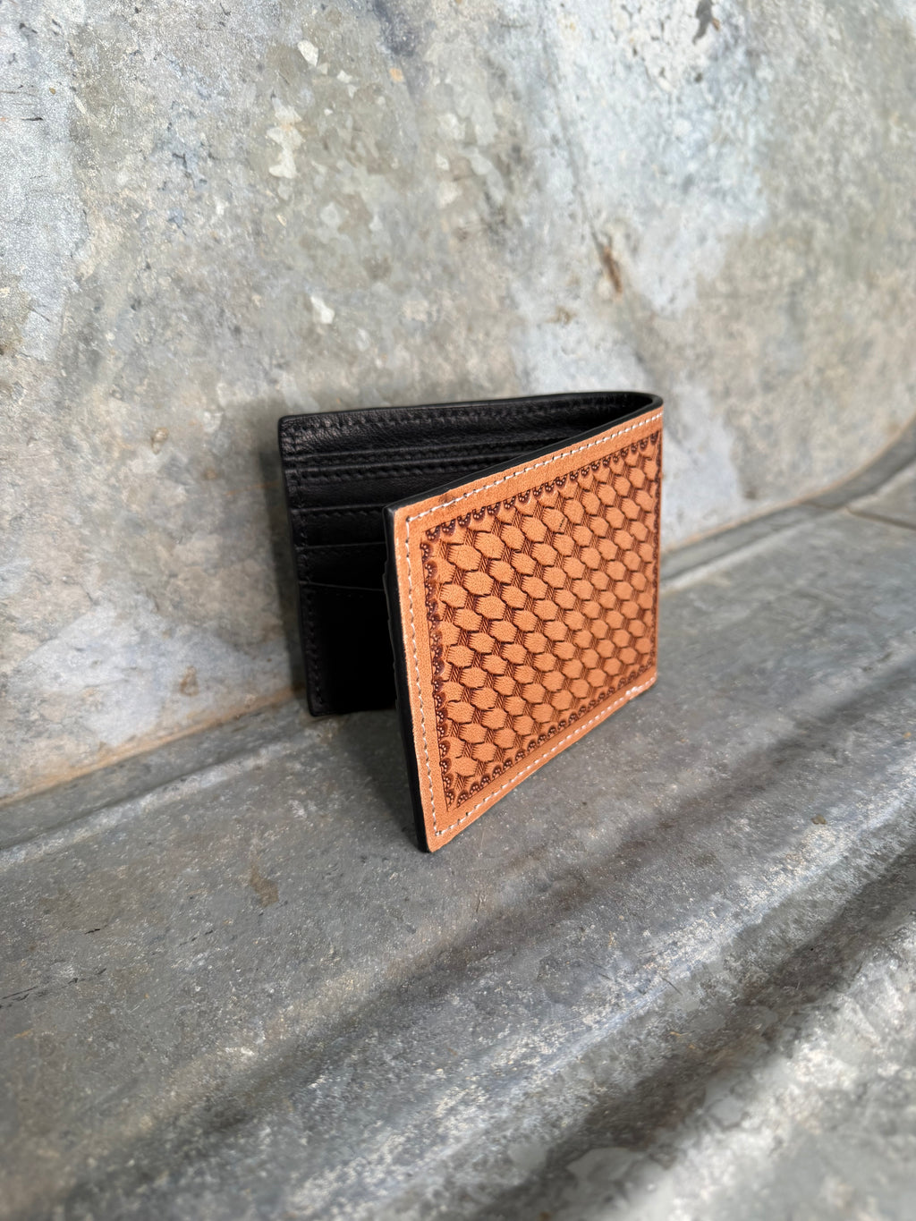Tooled Leather & Cowhide Bifold Wallet