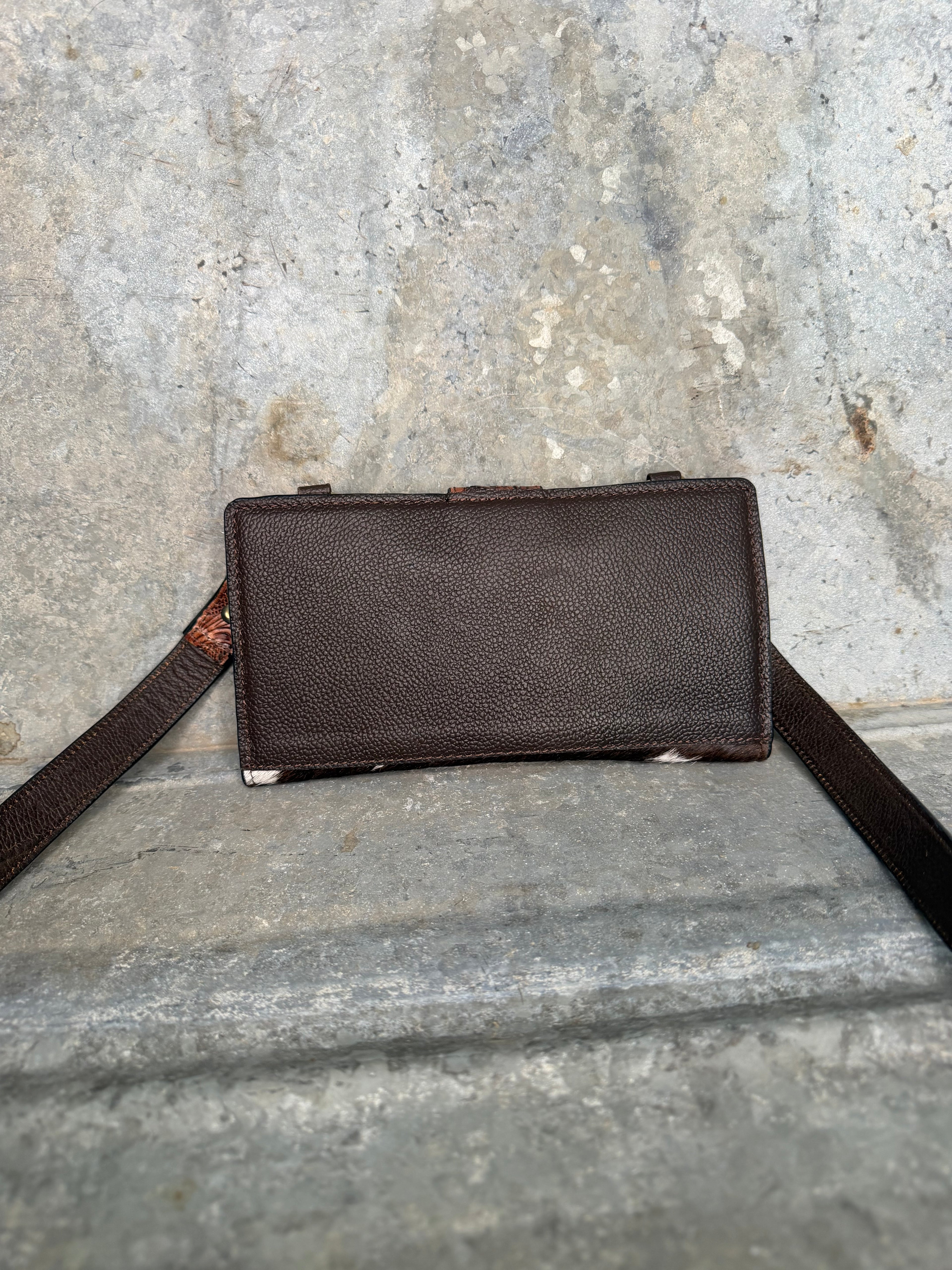Cowhide Tooled Crossbody Wallet