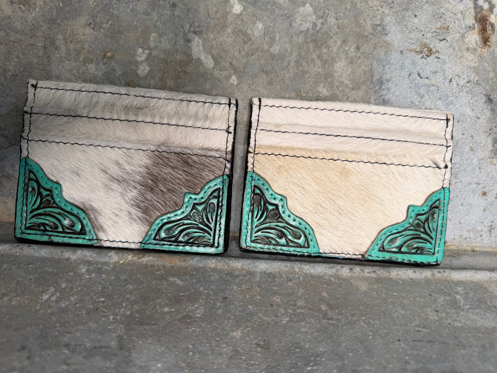 Turquoise Tooled Cowhide Card Holder
