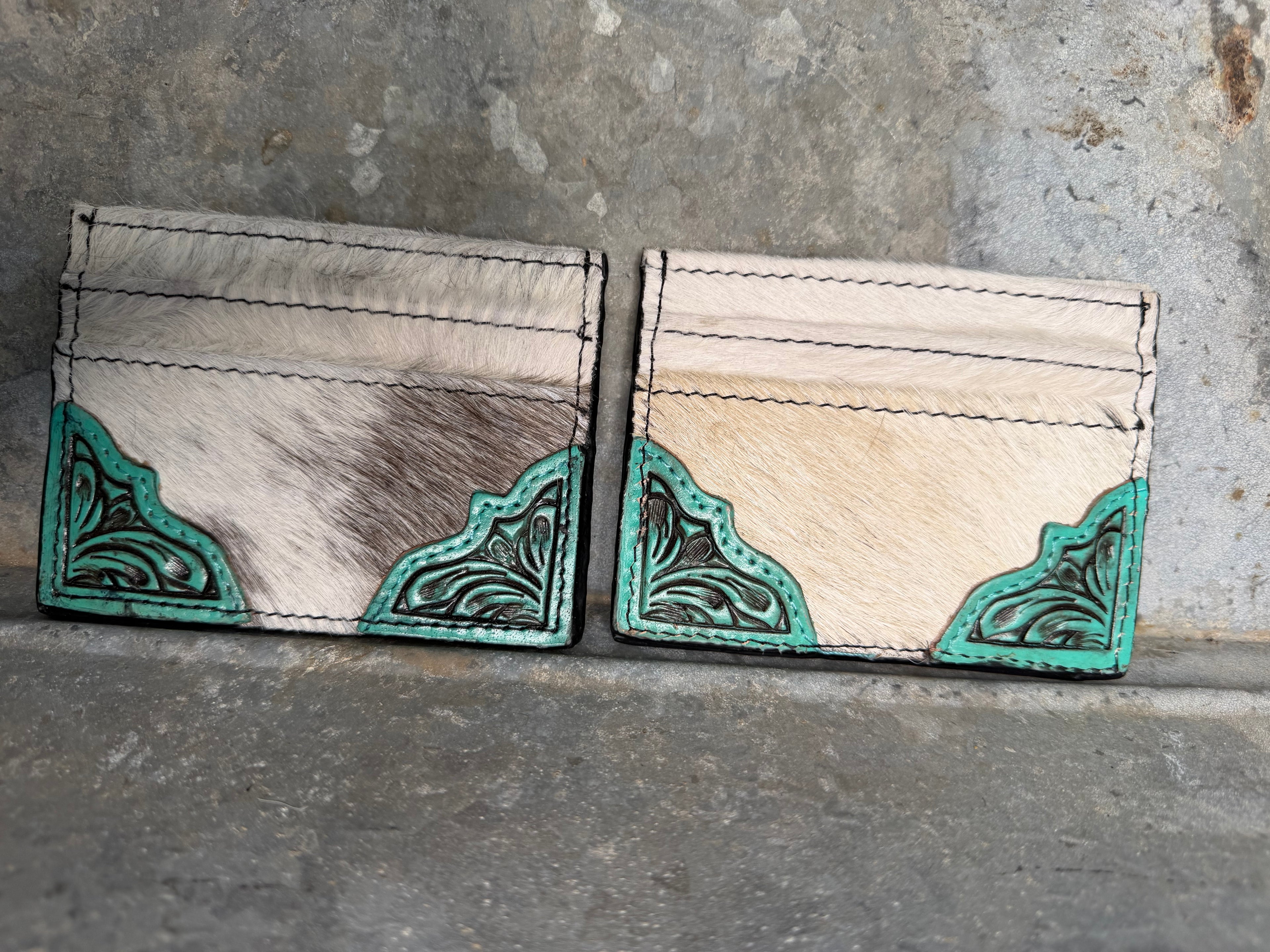 Turquoise Tooled Cowhide Card Holder