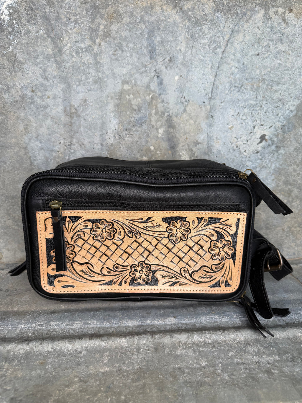 Tooled Leather Hanging Travel Organizer