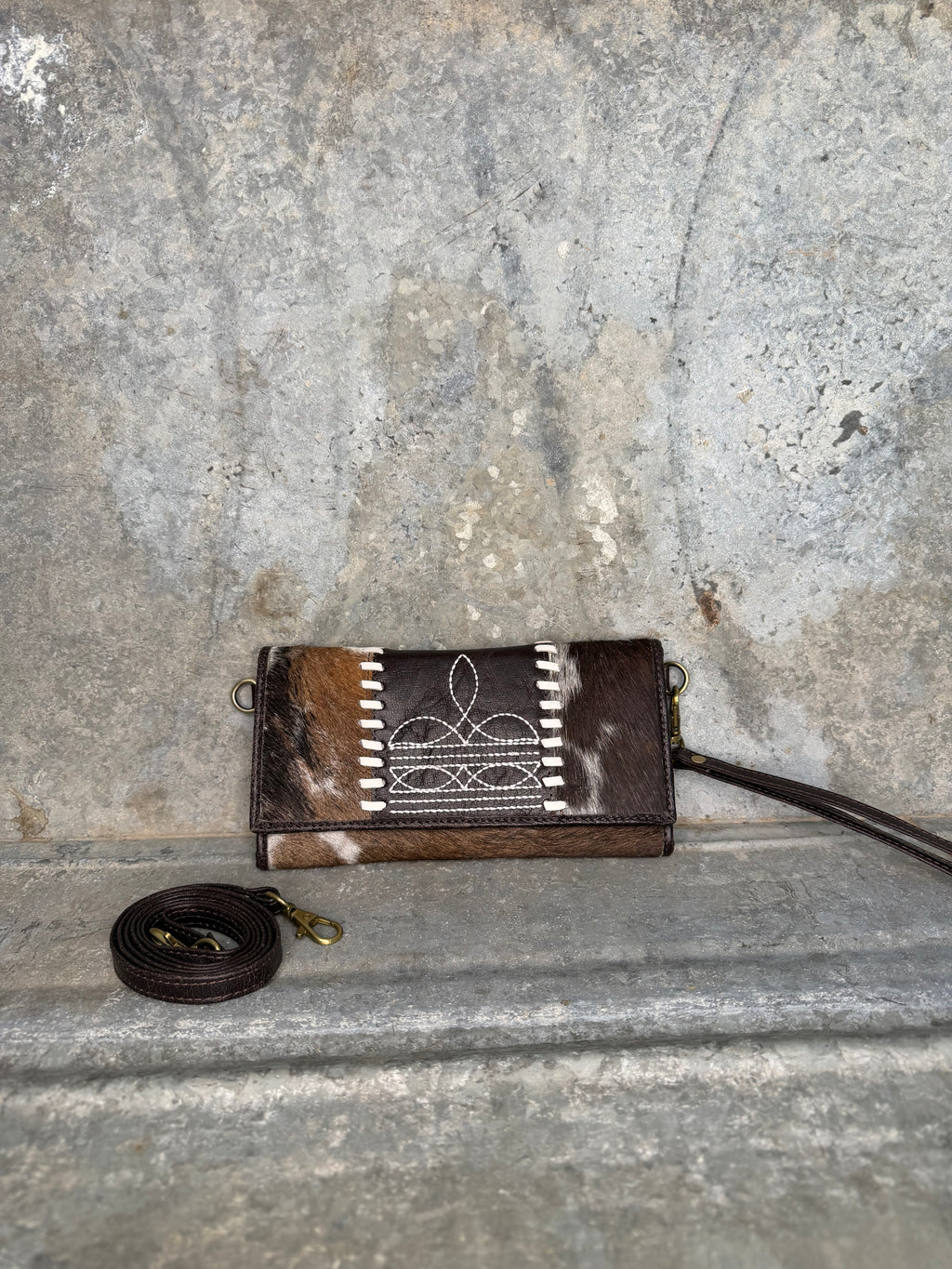 Cowhide Whipstitch Wallet/Crossbody