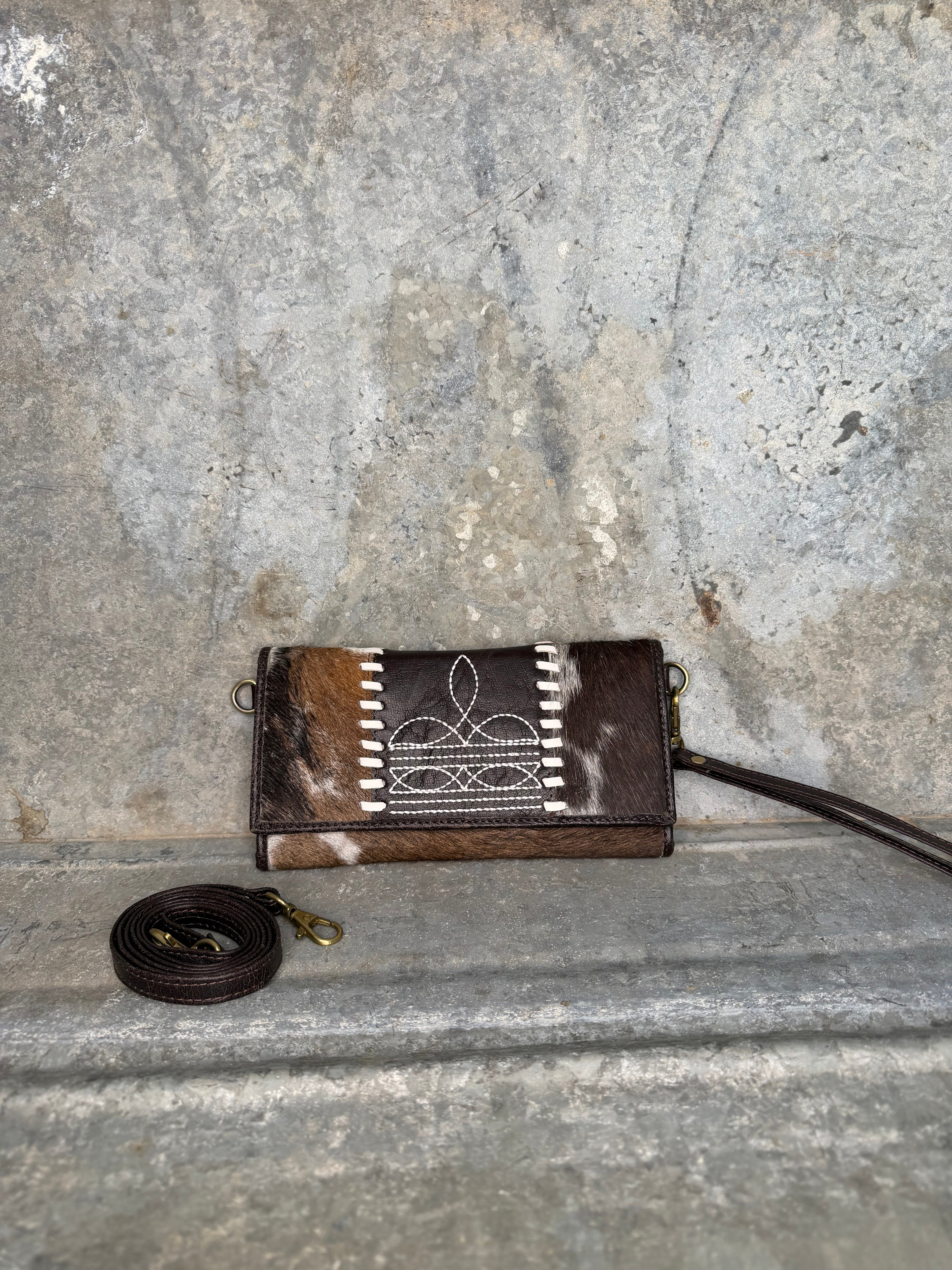Cowhide Whipstitch Wallet/Crossbody