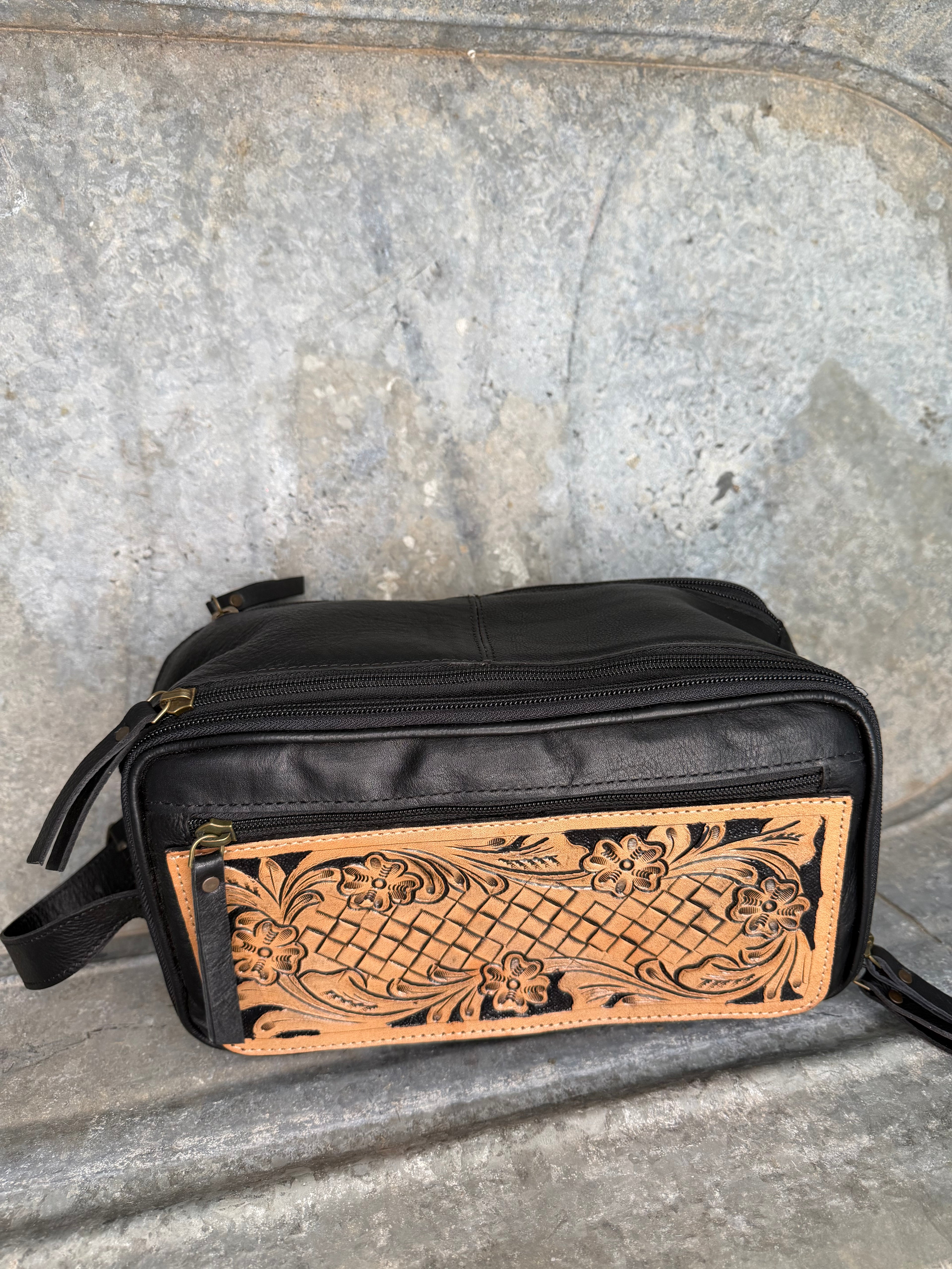 Tooled Leather Hanging Travel Organizer
