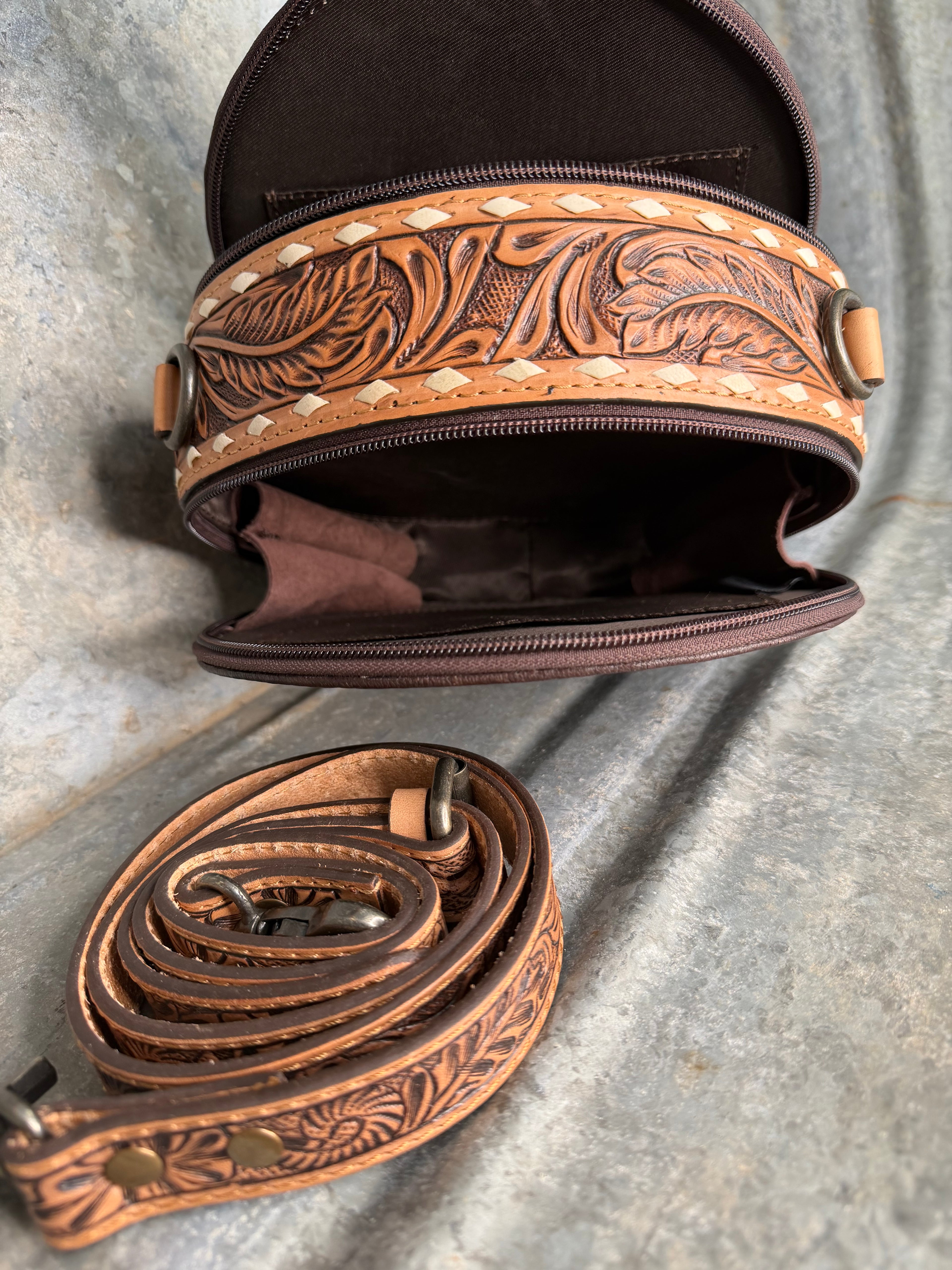 Tooled Round Crossbody