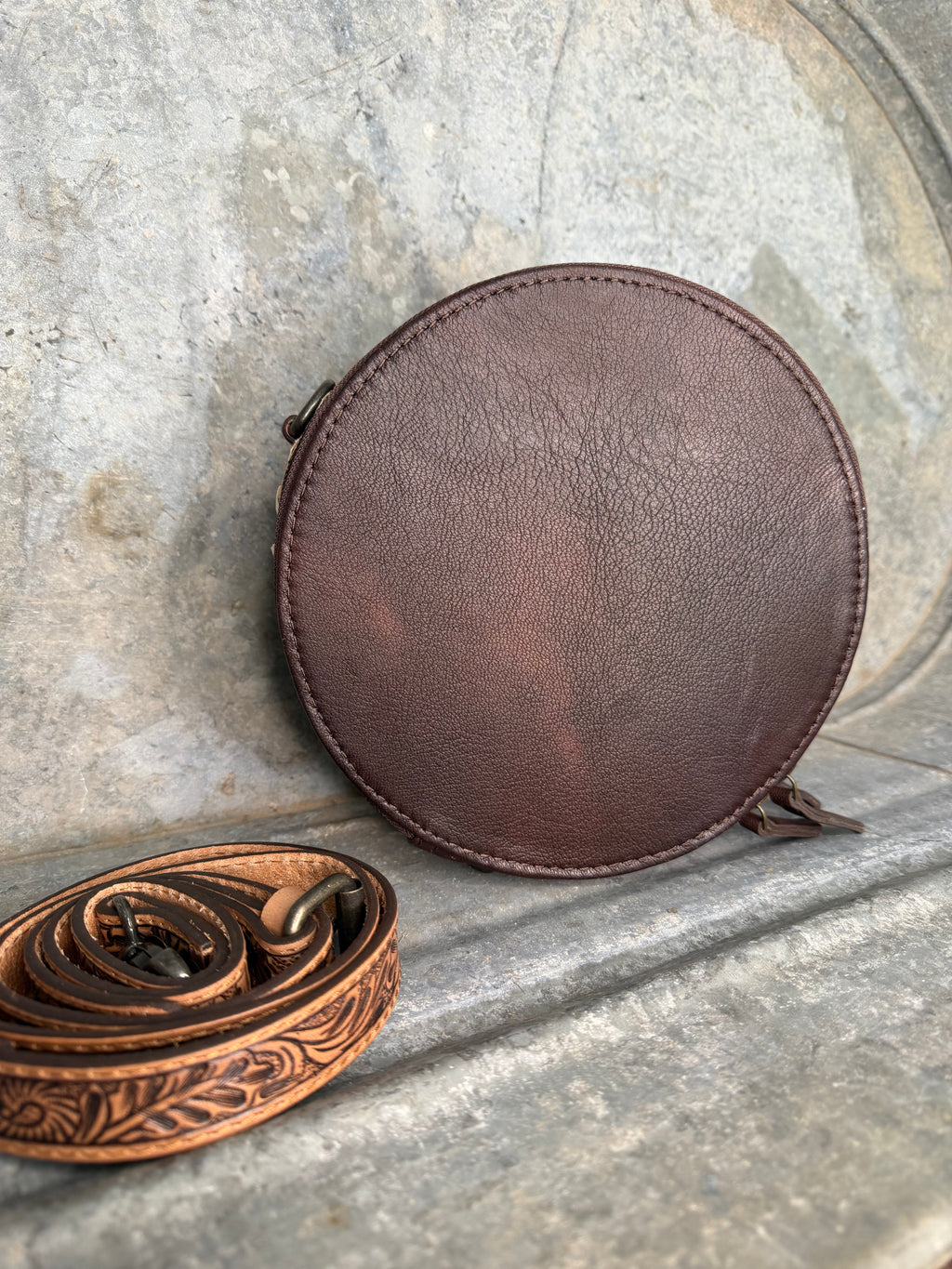 Tooled Round Crossbody