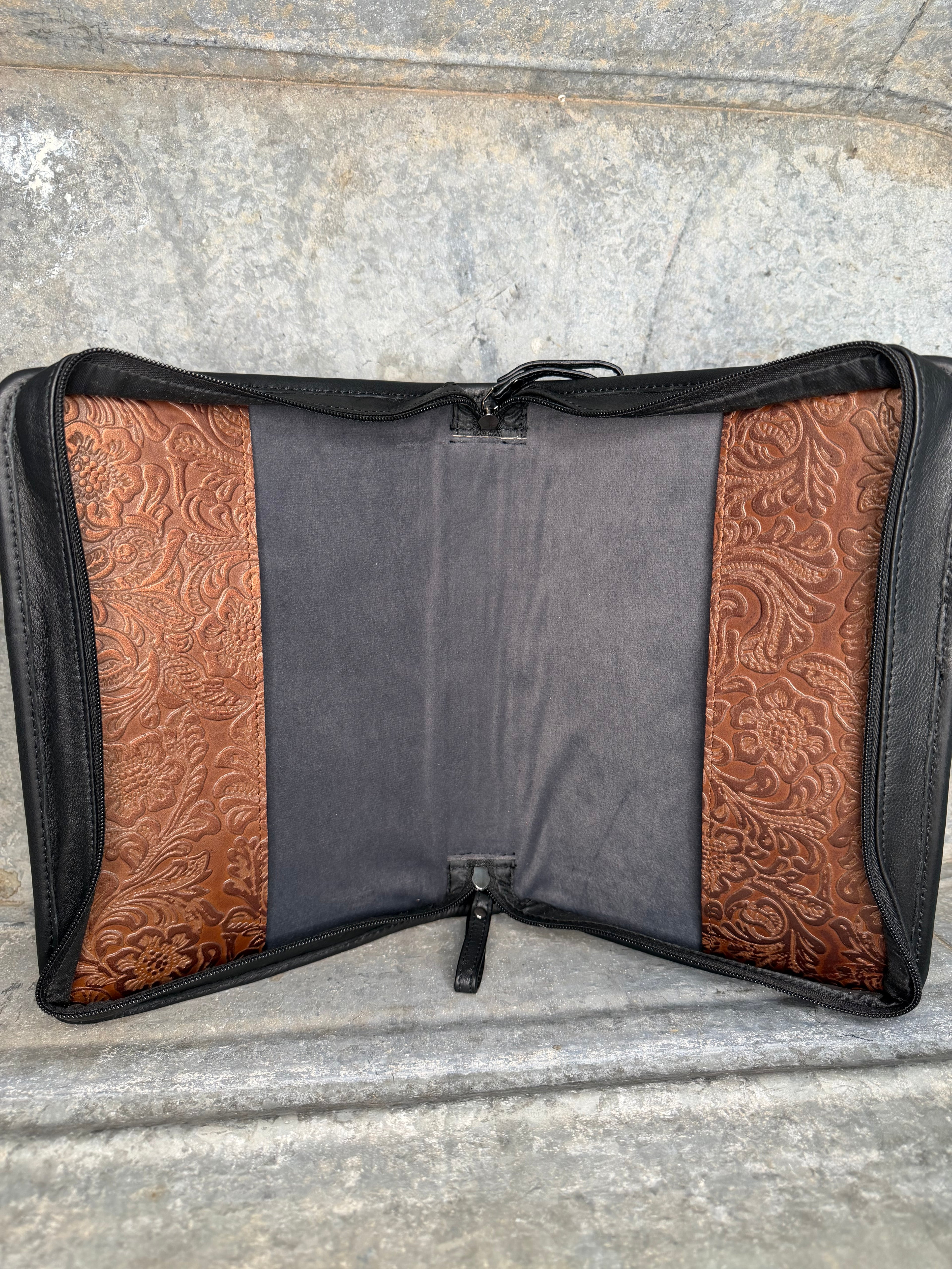 Tooled Leather and Cowhide Bible Cover