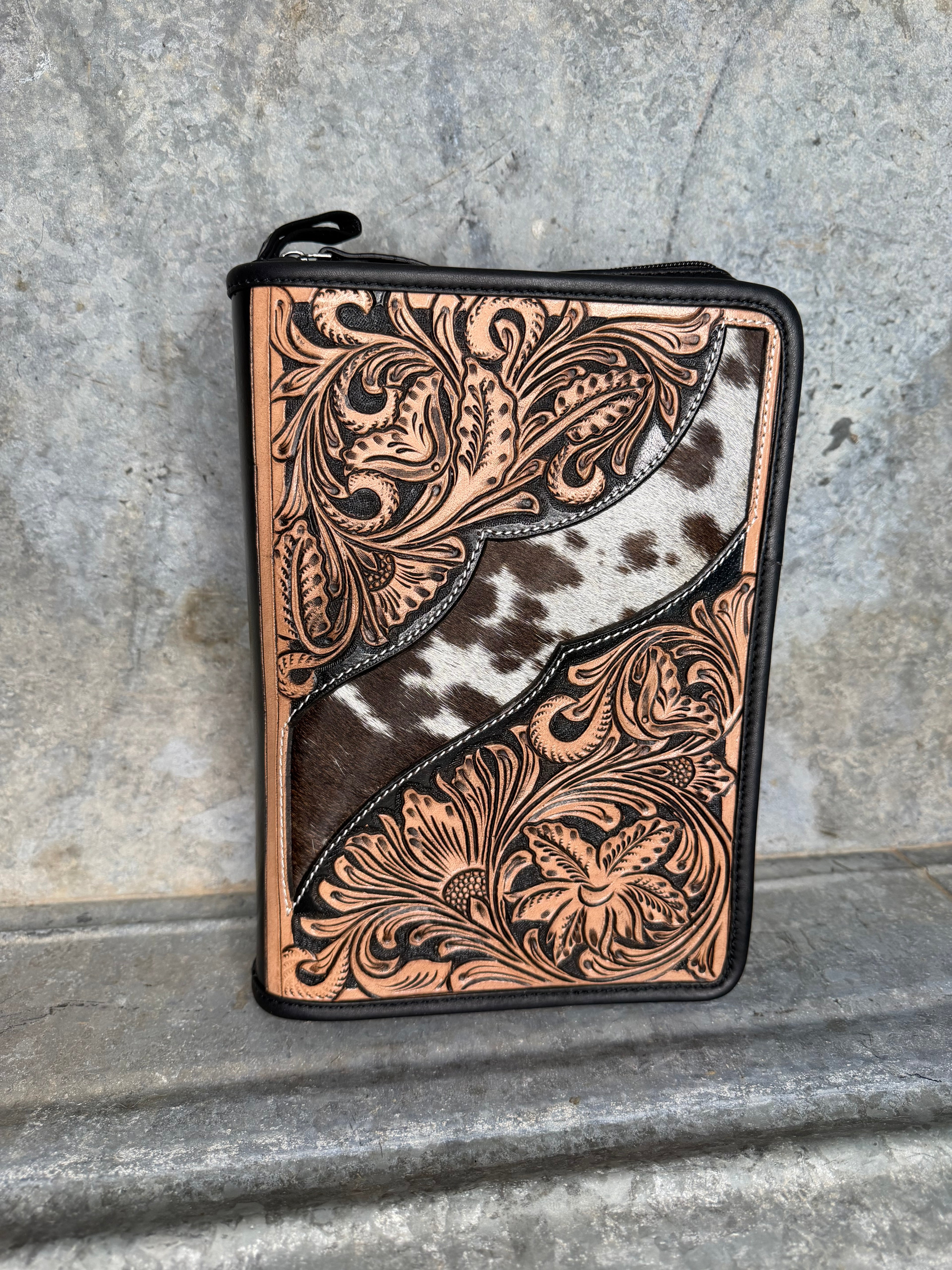Tooled Leather and Cowhide Bible Cover
