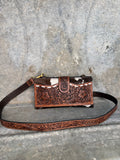 Cowhide Tooled Crossbody Wallet
