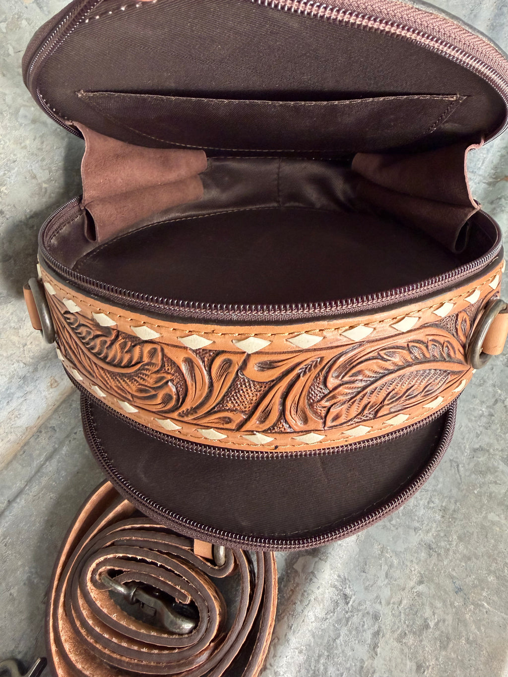 Tooled Round Crossbody