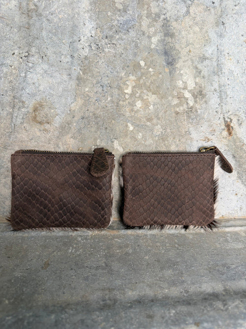 Cowhide & Embossed Leather Coin Purse