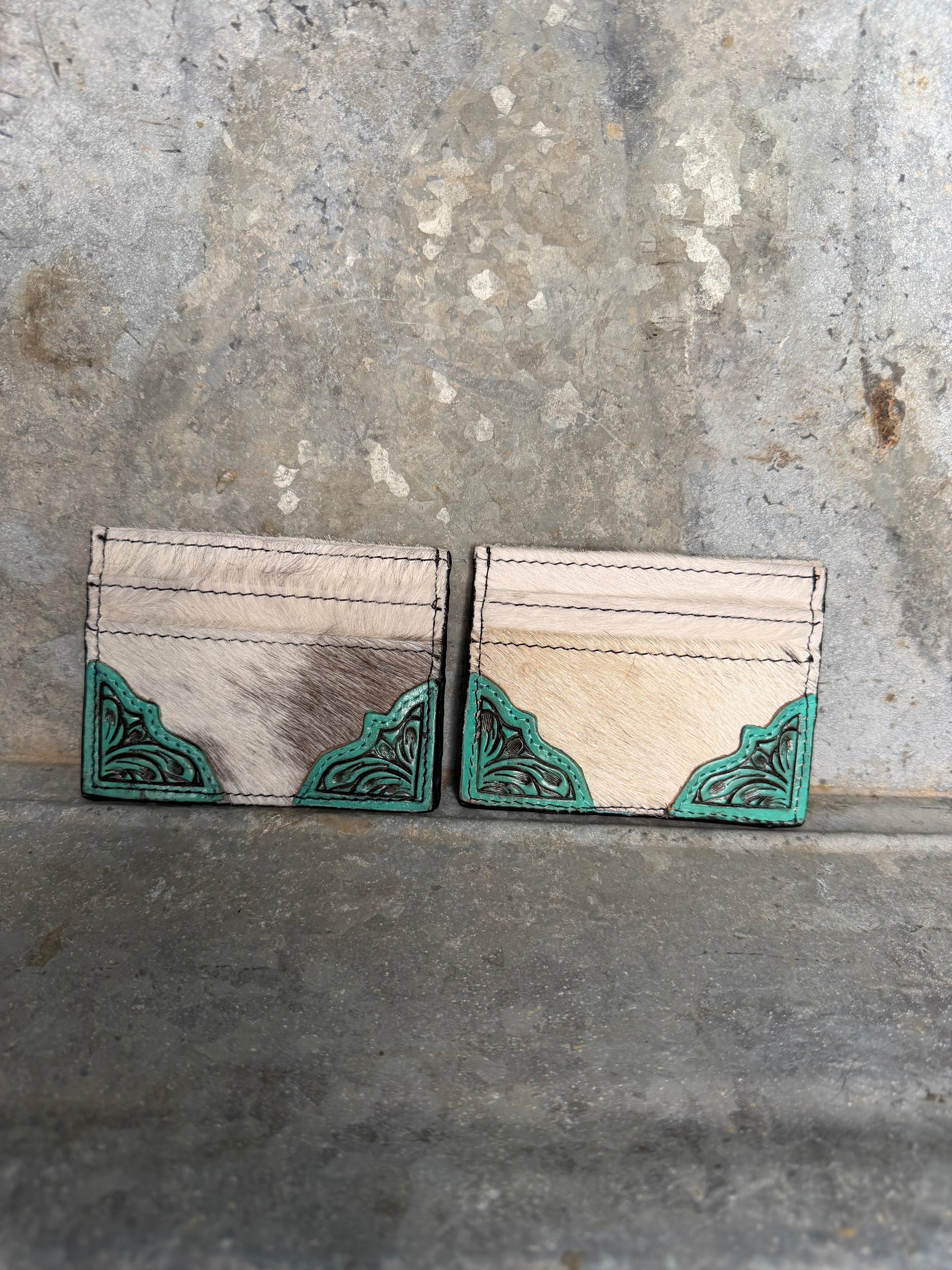 Turquoise Tooled Cowhide Card Holder