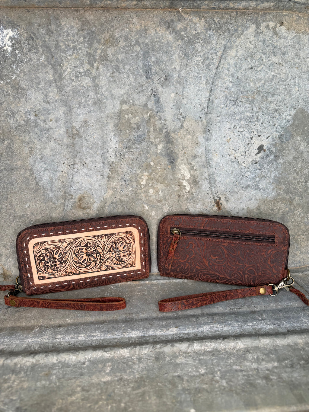 Tooled Floral Zip Around Wallet