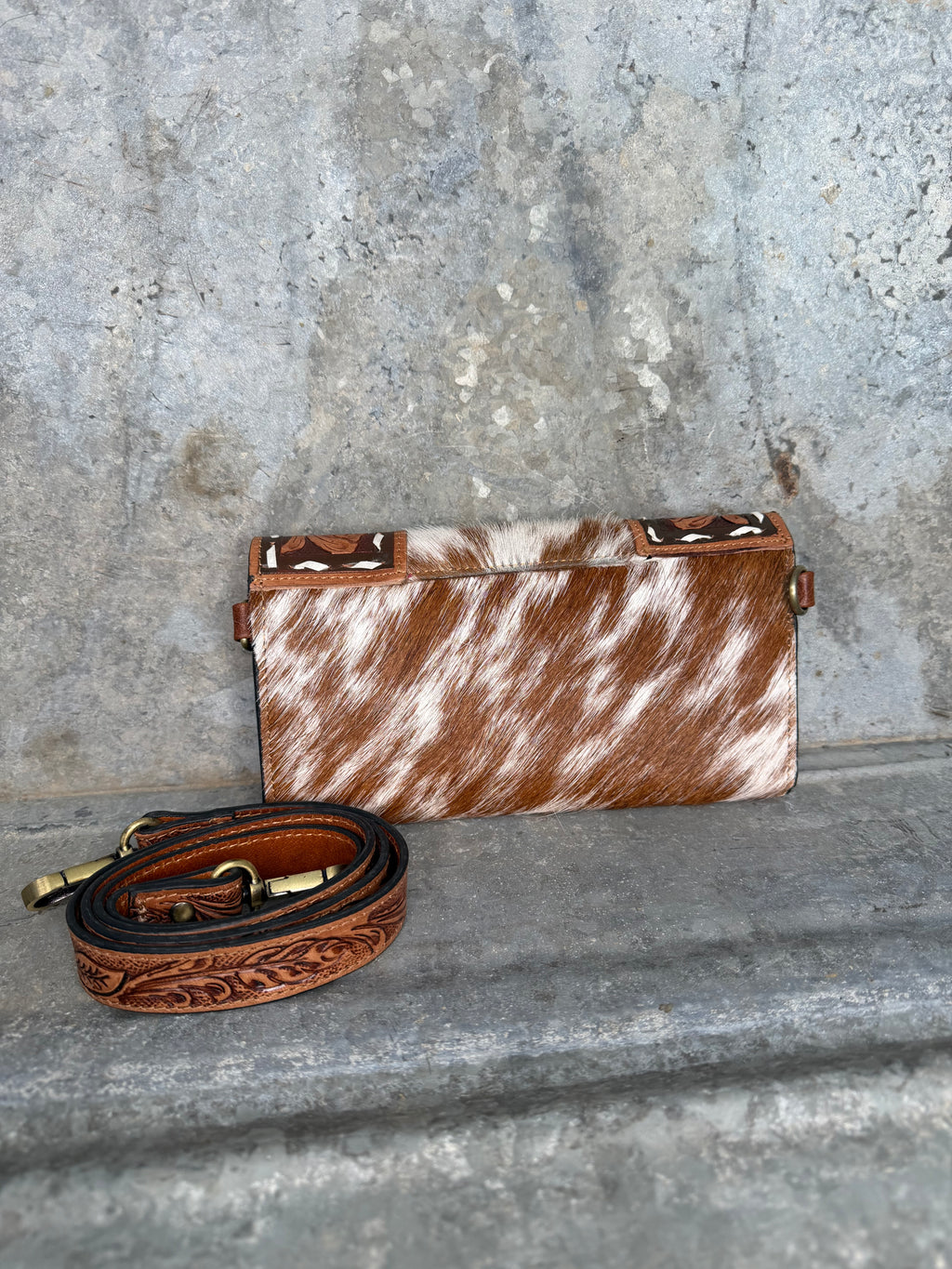 Tooled Cowhide Wallet/Crossbody