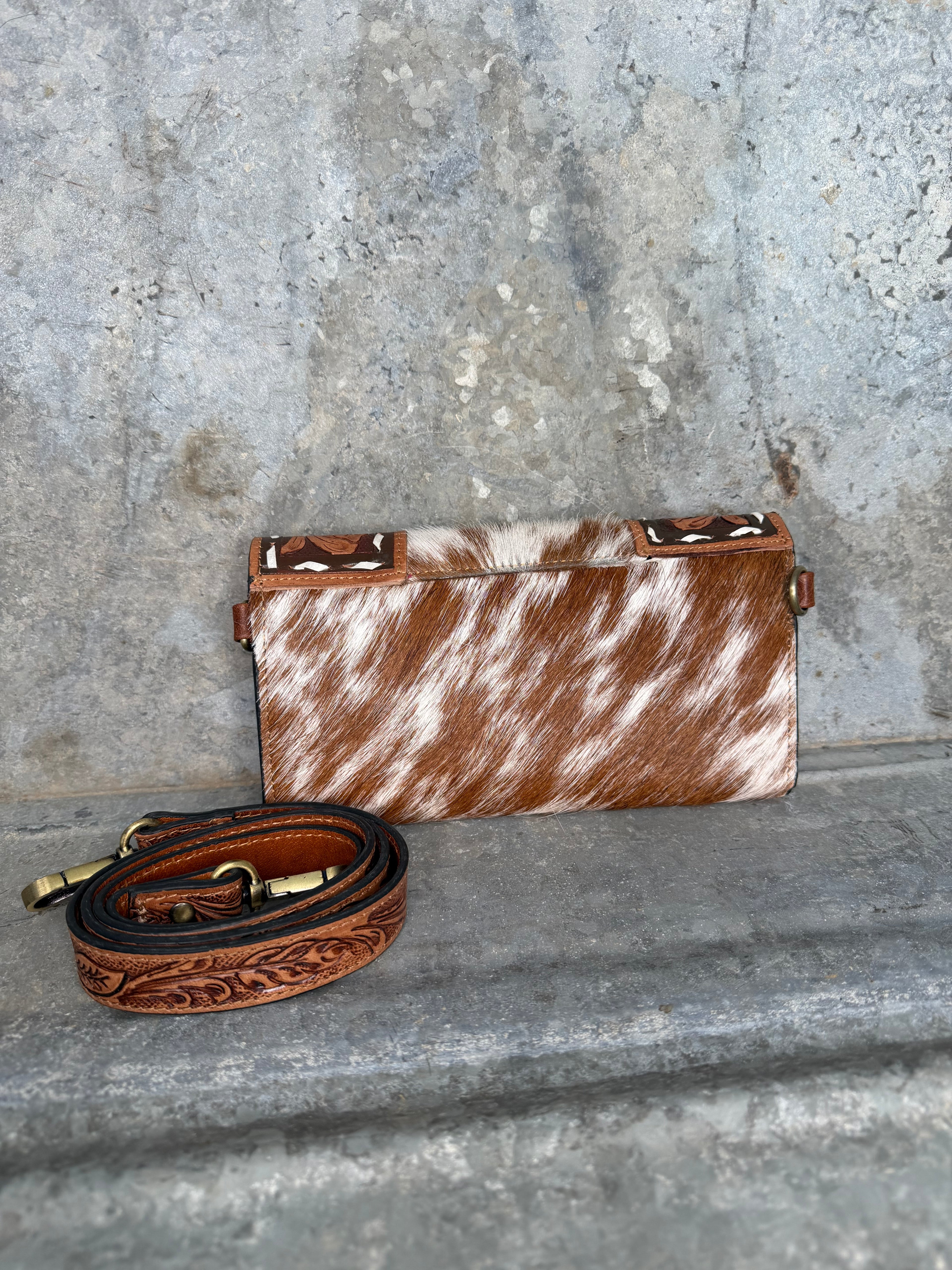 Tooled Cowhide Wallet/Crossbody