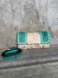 Turquoise Tooled Cowhide Wallet/Crossbody